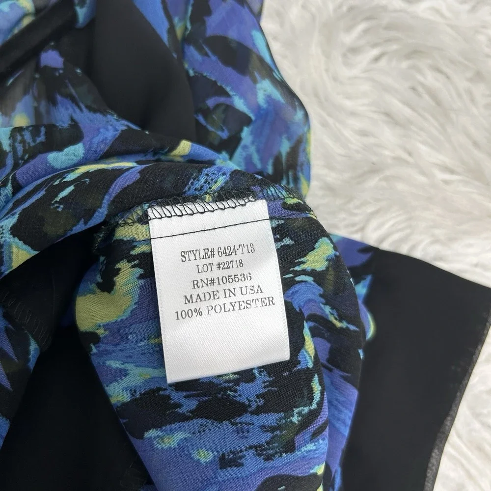 Slinky Brand Blue Multicolor Abstract Semi Sheer‎ Open Kimono Drape Cover Up 1X